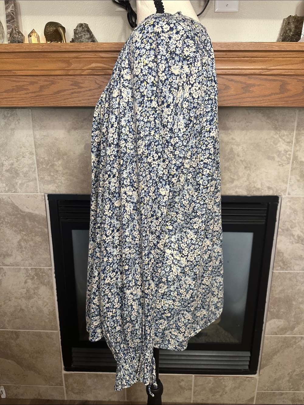 Chaps XXL Blue Floral Boho Peasant Blouse Ruffle Sleeve Cottagecore Top - Picture 3 of 14